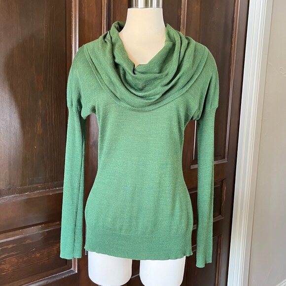 The Limited Cowl Neck Sweater Womens M Thin Knit Green Ribbed Sleeves Wool Blend - Picture 7 of 7